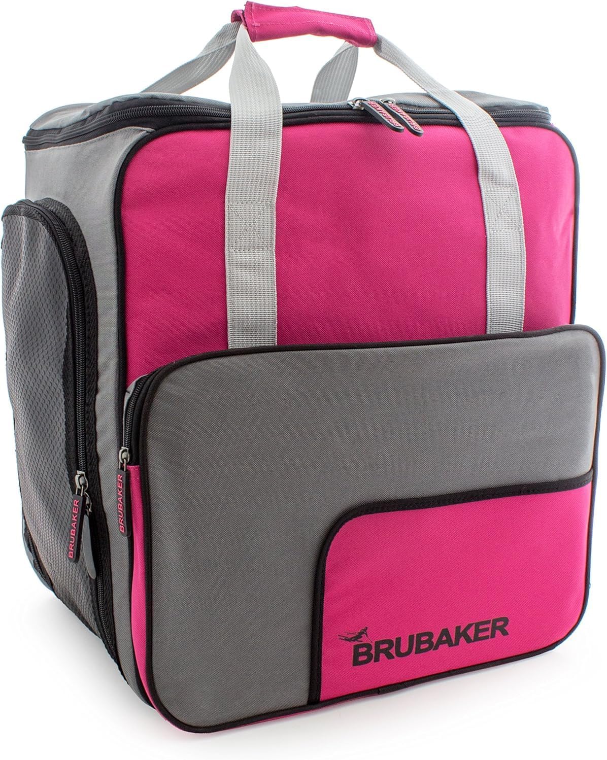 BRUBAKER Superfunction - Limited Edition - Combo Ski Boot Bag and Ski Bag for 1 Pair of Ski, Poles, Boots and Helmet - Dark Pink Grey