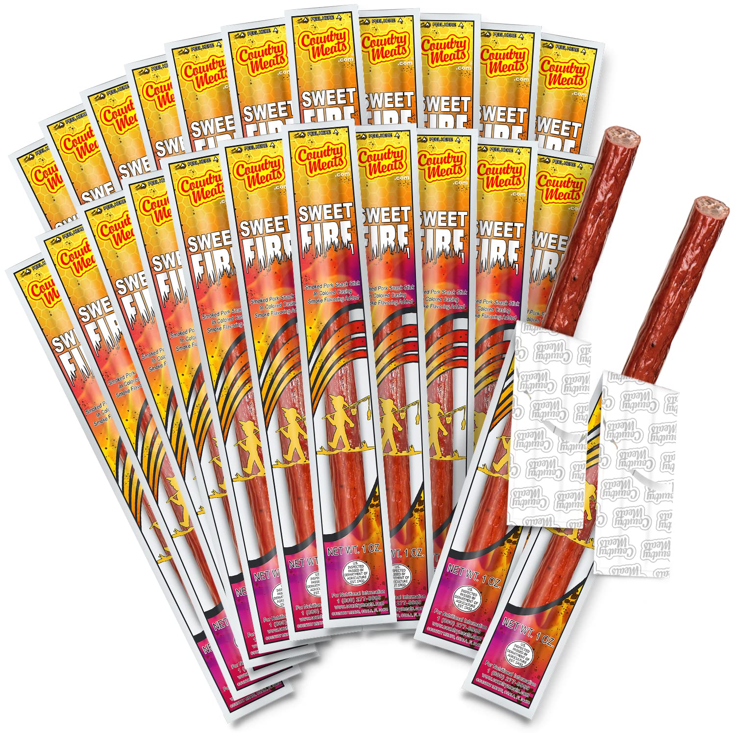 Country MeatsMeat Sticks, 0 Trans Fat, USDA Certified, Good Source of Protein, Carb Conscious Snack (24 Sticks, Sweet Fire)