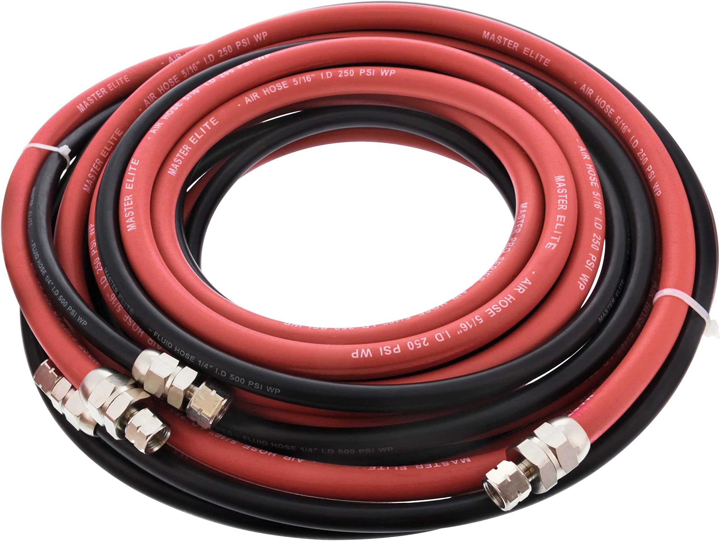 - Master Elite Series 25 Foot Air and Fluid Hose Assembly Set with Fittings for Spray Guns, Paint Pressure Pot Tanks, Professional Heavy Duty - Air 3/8" NPS, 5/16" ID & Fluid Hose 1/4" NPS, 1/4" ID