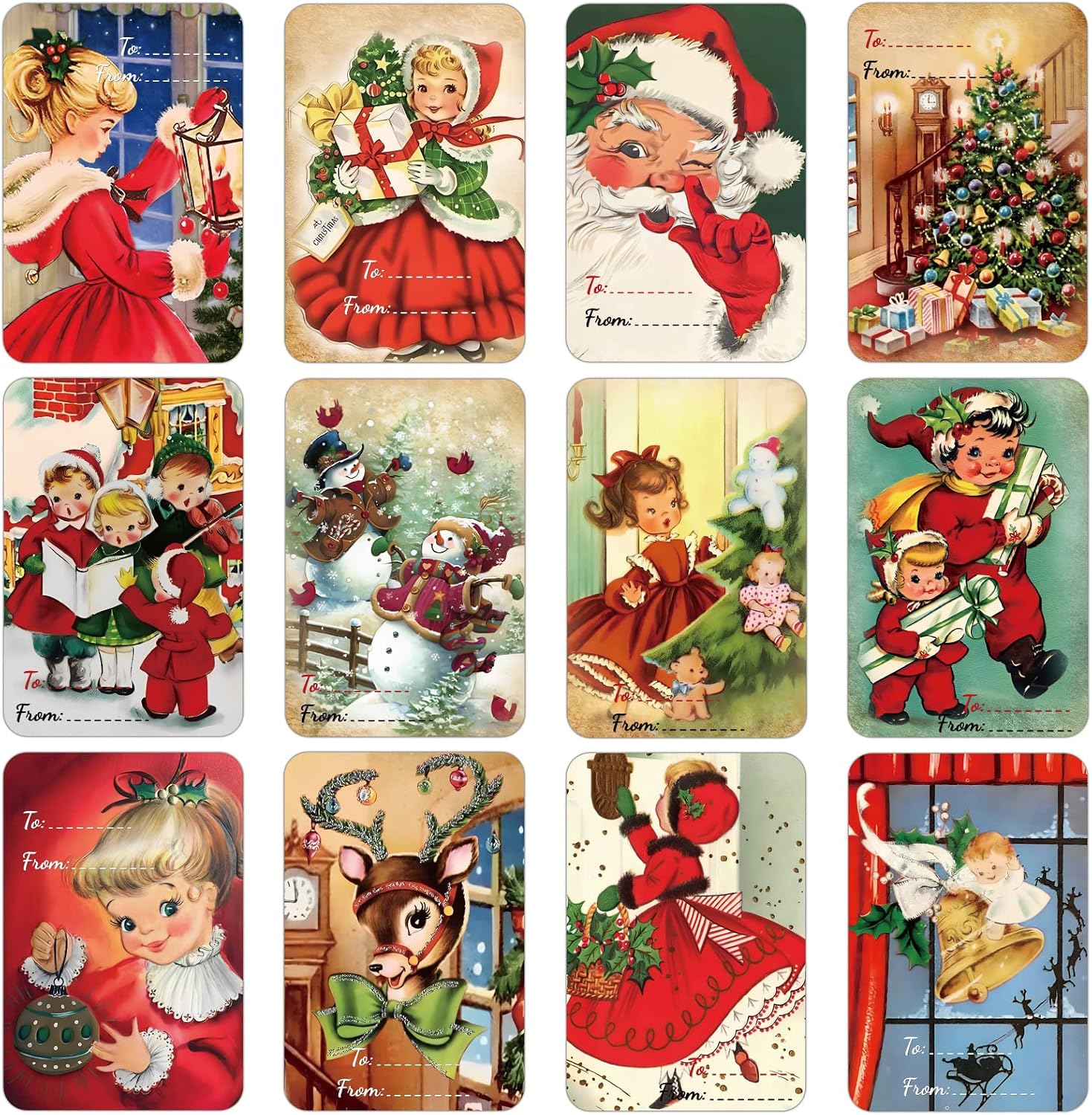 500 PCS Vintage Christmas Gift Tags Stickers Xmas Labels Merry Christmas Decals Claus Name Tag Stickers for Christmas Festival Decorative Presents Labels Decals Wrapping Party Favors Decorations