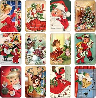 500 PCS Vintage Christmas Gift Tags Stickers Xmas Labels Merry Christmas Decals Santa Claus Name Tag Stickers for Christmas Festival Decorative Presents Labels Decals Wrapping Party Favors Decorations