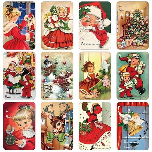 500 PCS Vintage Christmas Gift Tags Stickers Xmas Labels Merry Christmas Decals Claus Name Tag Stickers for Christmas Festival Decorative Presents Labels Decals Wrapping Party Favors Decorations