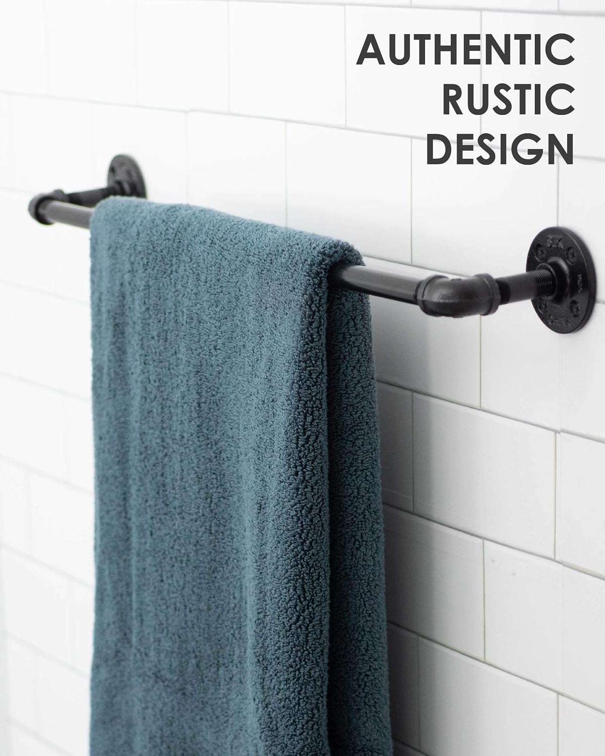 Pipe Décor 5624BK Industrial and Rustic 24" Towel Bar Complete Set Electroplated Black Finish