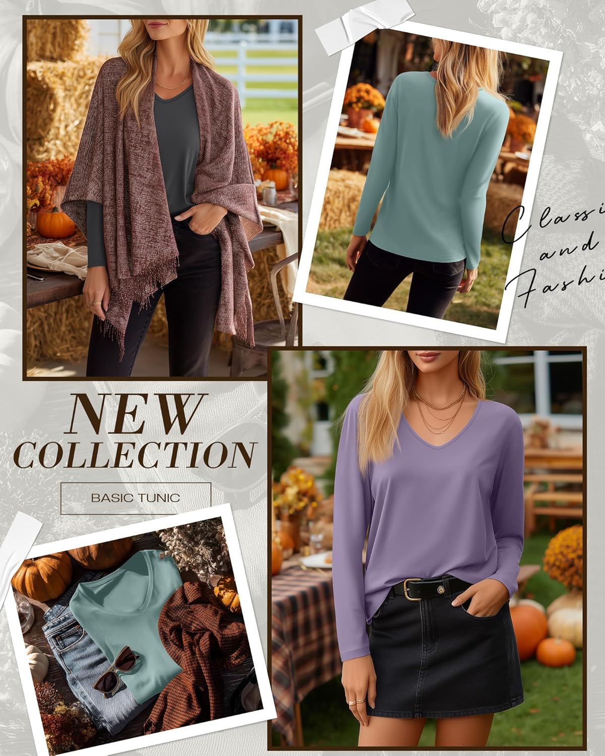 Ficerd 3 Pack Women's Long Sleeve T Shirts, V Neck Basic Tops Fall Casual Trendy Tees Loose Fit Soft Clothes Outfits - Image 2