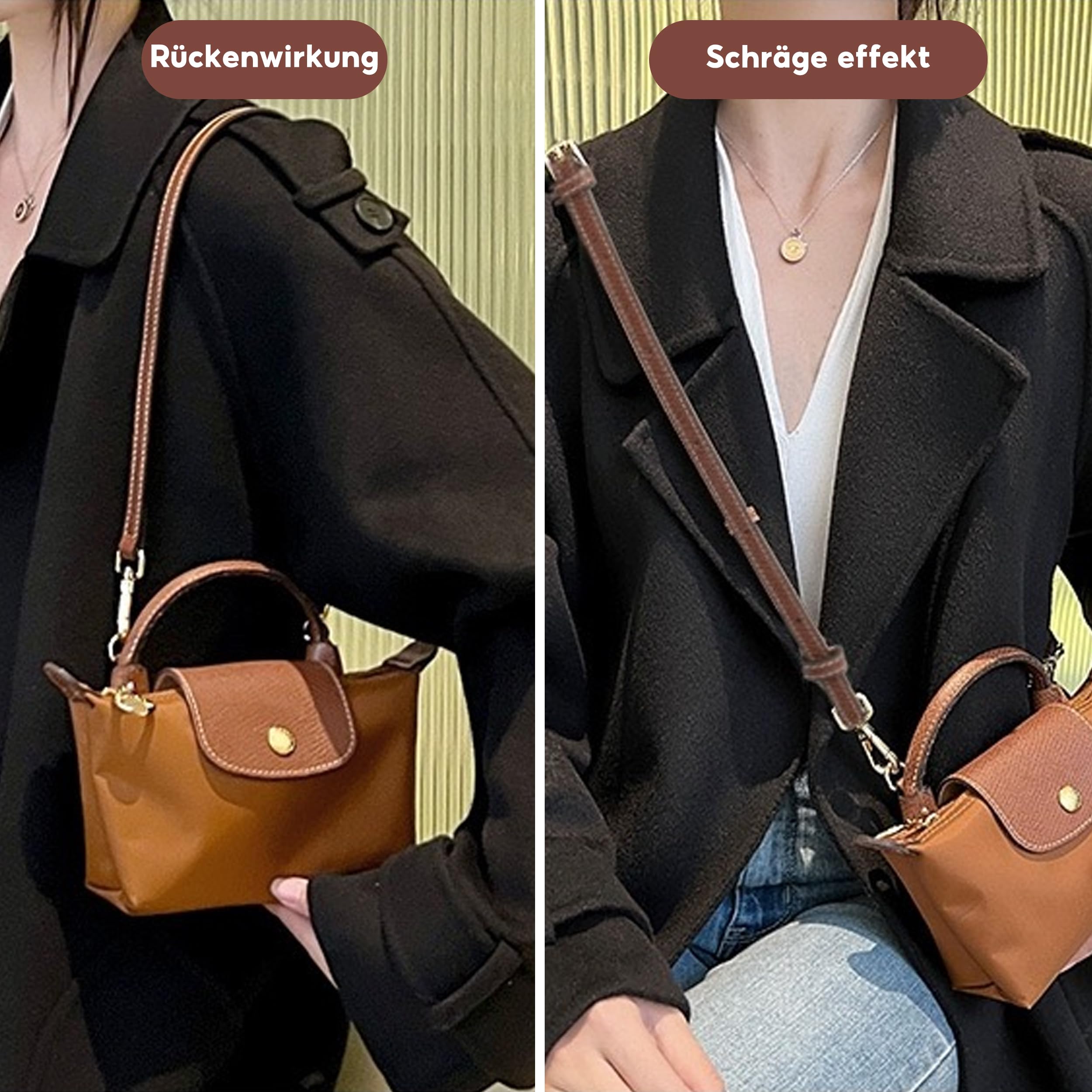 Pasek na ramię do torebki Longchamp, mini Bag Straps z 2 adapterami na ramię, regulowany pasek zastępczy o regulowanej długości, skórzany pasek na ramię, regulowany pasek na ramię do toreb (1,2