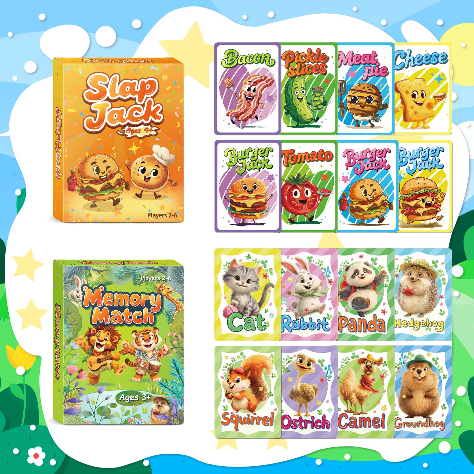 Jeux de cartes pour enfants : Go Fish, Old Maid, Slap Jack et Memory Match - 4 jeux de cartes classiques pour enfants pour une soirée de jeu en famille, parfaits pour les tout-petits, les