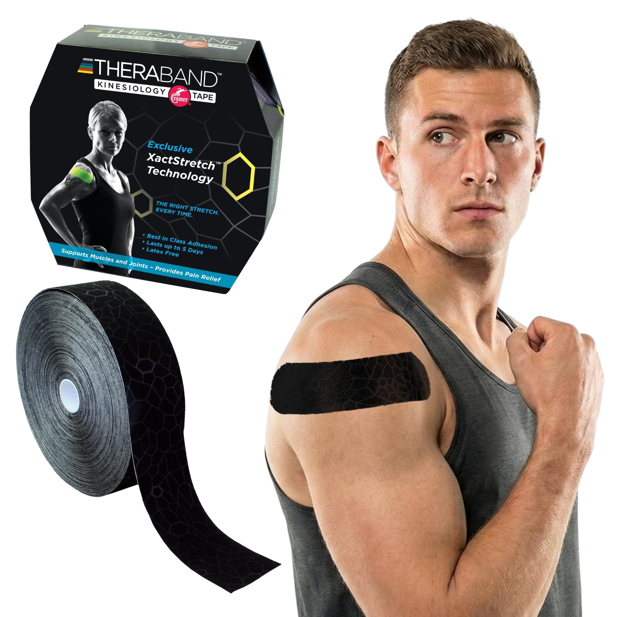THERABAND Kinesiologie-Tape mit XactStretch-Indikator für perfekte Dehnung und Anwendung jedes Mal, Beste Haftung, wasserabweisend