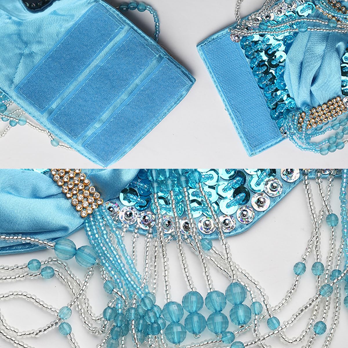 Traje Danza Vientre para Mujer Conjunto 3 Piezas,Ropa Rendimiento satén con Dos Aberturas Laterales para Danza Vientre,Faldas flamencas Carnaval Halloween Traje Danza Vientre,Oro,S
