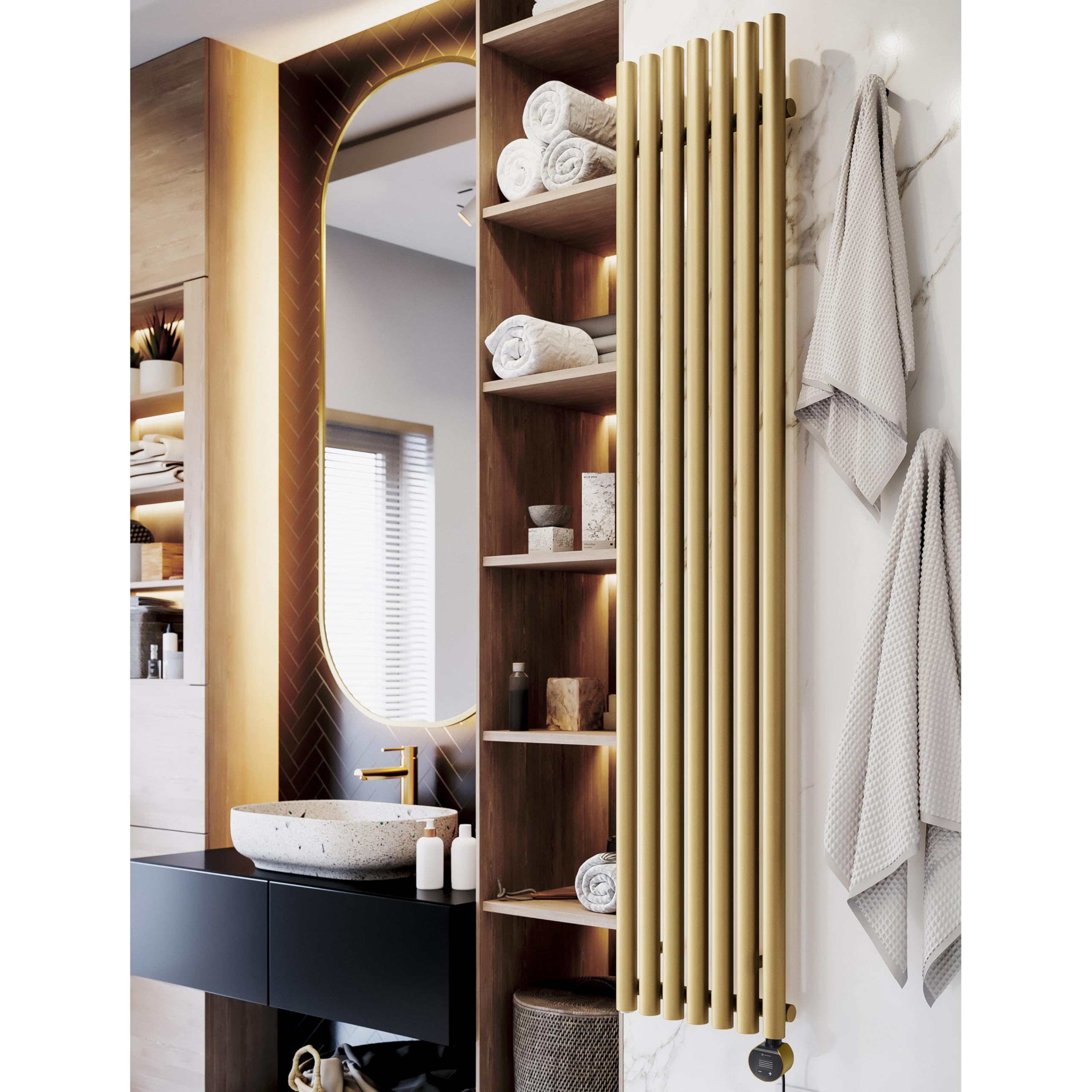 Electric Radiator (Wifi), Rolo Room E, 1800h x 370w(mm), 0.8 kw, Brass