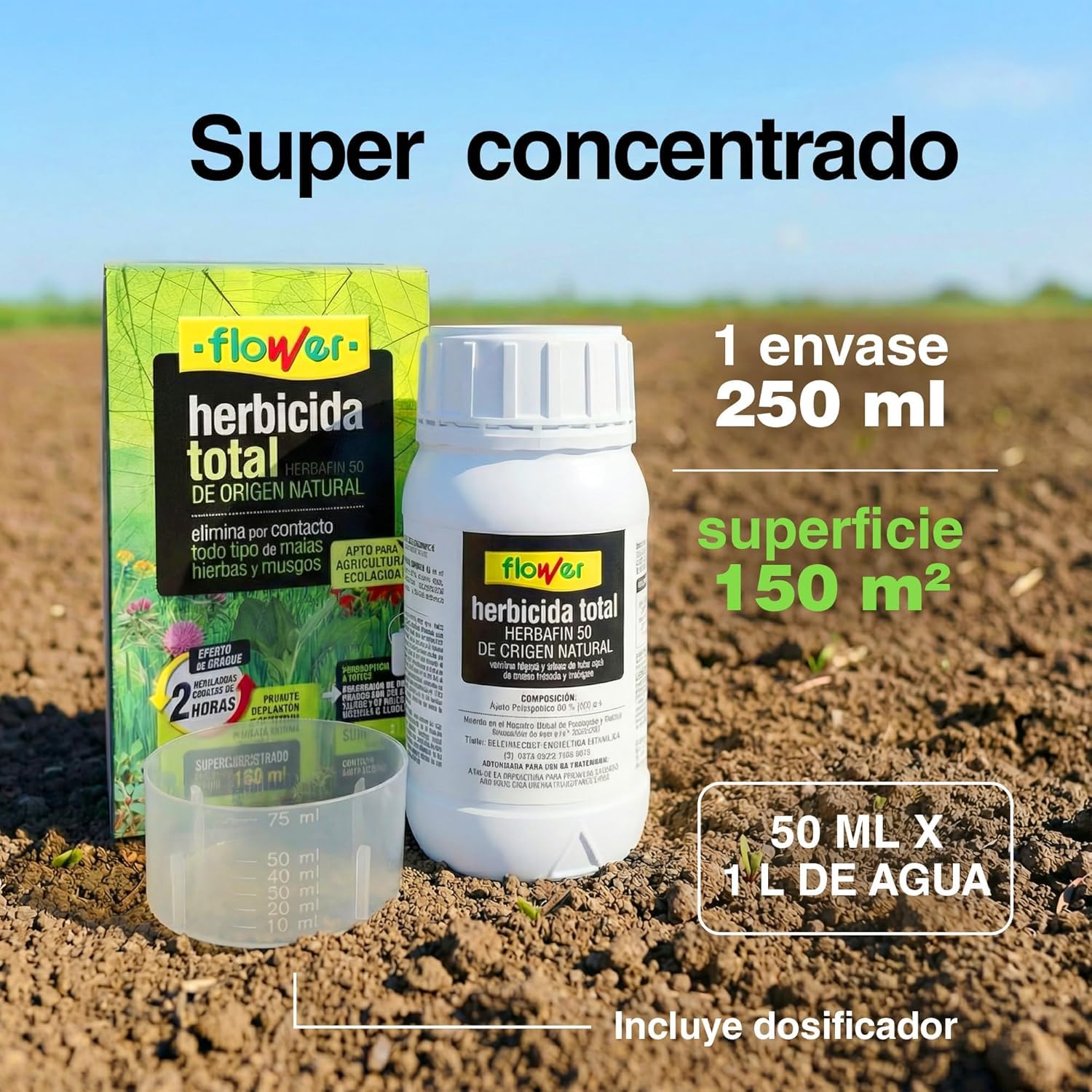 FLOWER x2 Herbicida Total Ecológico de Origen Natural para 300 m² | Elimina Malas Hierbas y Musgo de Acción Rápida | Alternativa Glifosato Súper Concentrado 500 ml para 10L | Resultados en 2H (2 UDS)