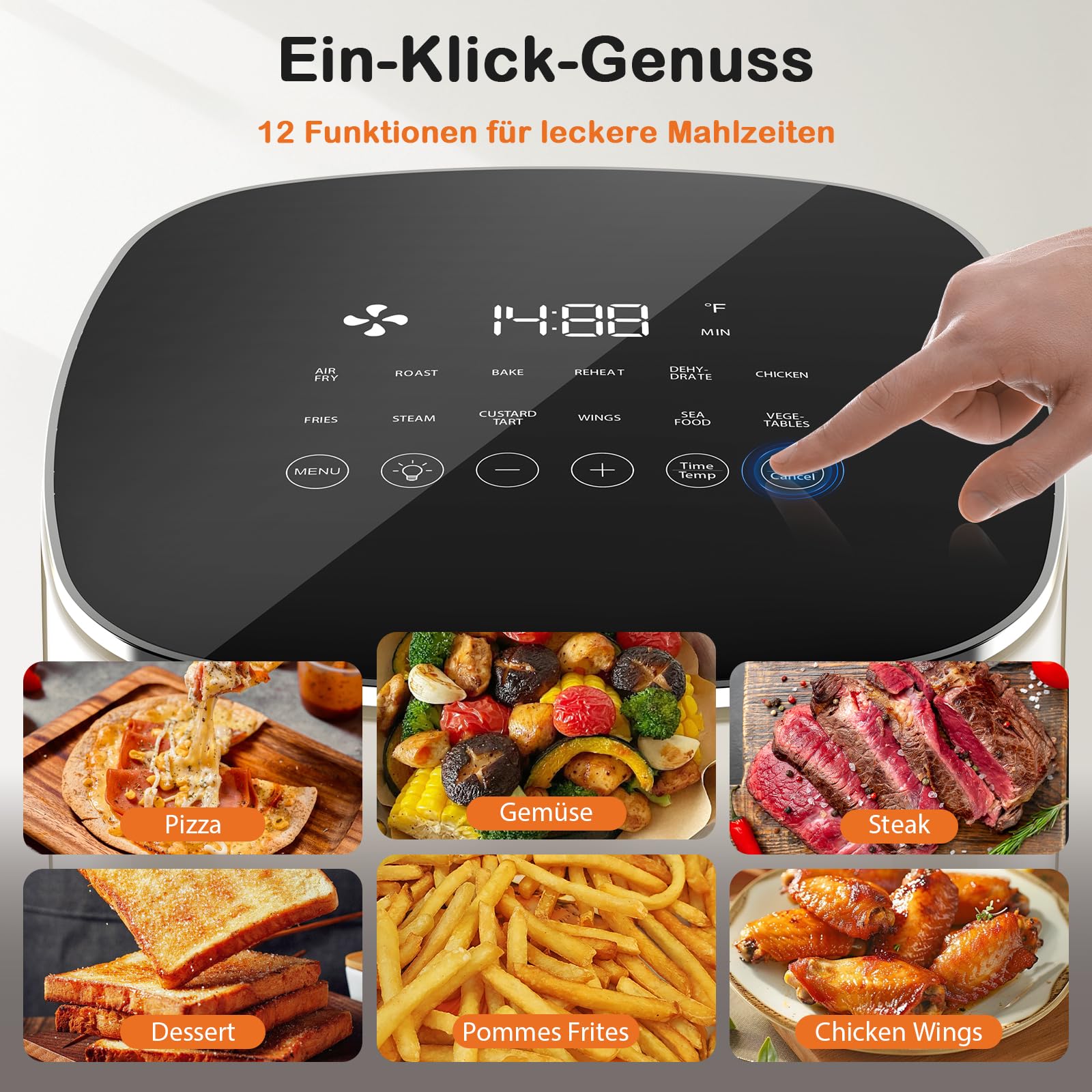 Sweetcrispy Friggitrice ad aria calda Airfryer 6L con finestra di visualizzazione, funzioni 12 in 1 e touch screen Air Fryer, cucina sana senza grassi, cestino antiaderente, cesti lavabili in