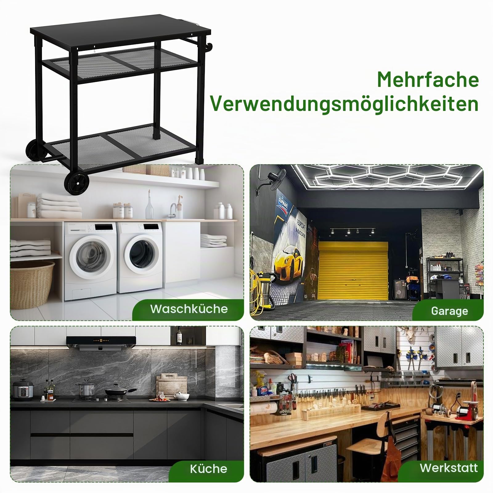 Grillwagen Servierwagen aus Metall,3-Etagen Outdoor Plancha Grilltisch Rollwagen Trolley wasserdicht Arbeitsplatte 85 x 51cm