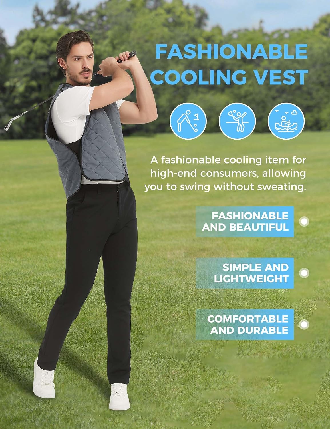 HENNCHEE Cooling Vest for Men & Women Ice Vest with 12 PCS Ice Packs, Body Cool Clothing for Hot Weather Outside Activities Grey L