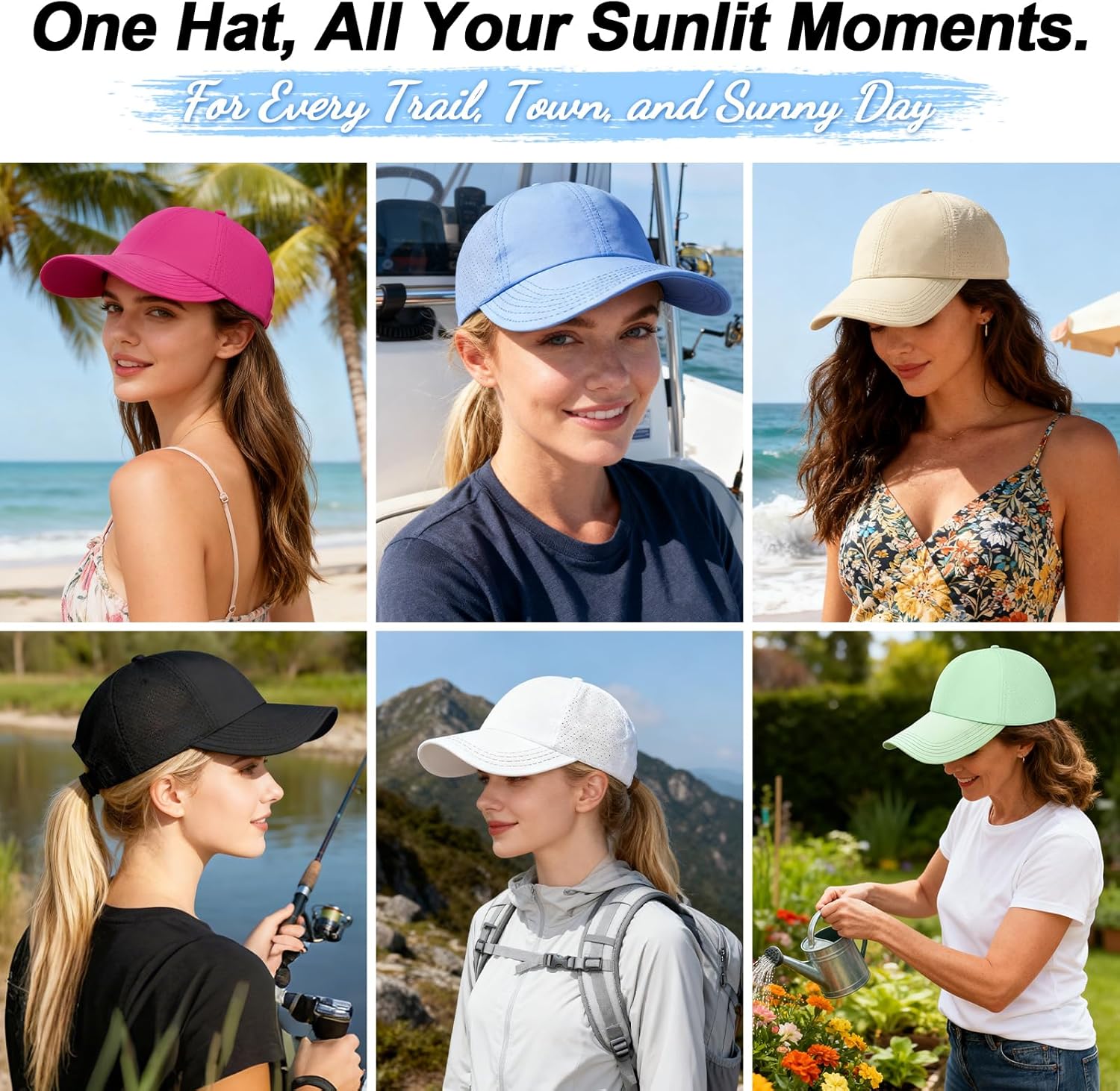 Women's Wide Brim Sun Hat with Ponytail Hole, UV Protection Criss Cross Sun Visor Hat, Lightweight & Quick-Drying Beach Cap - Image 3