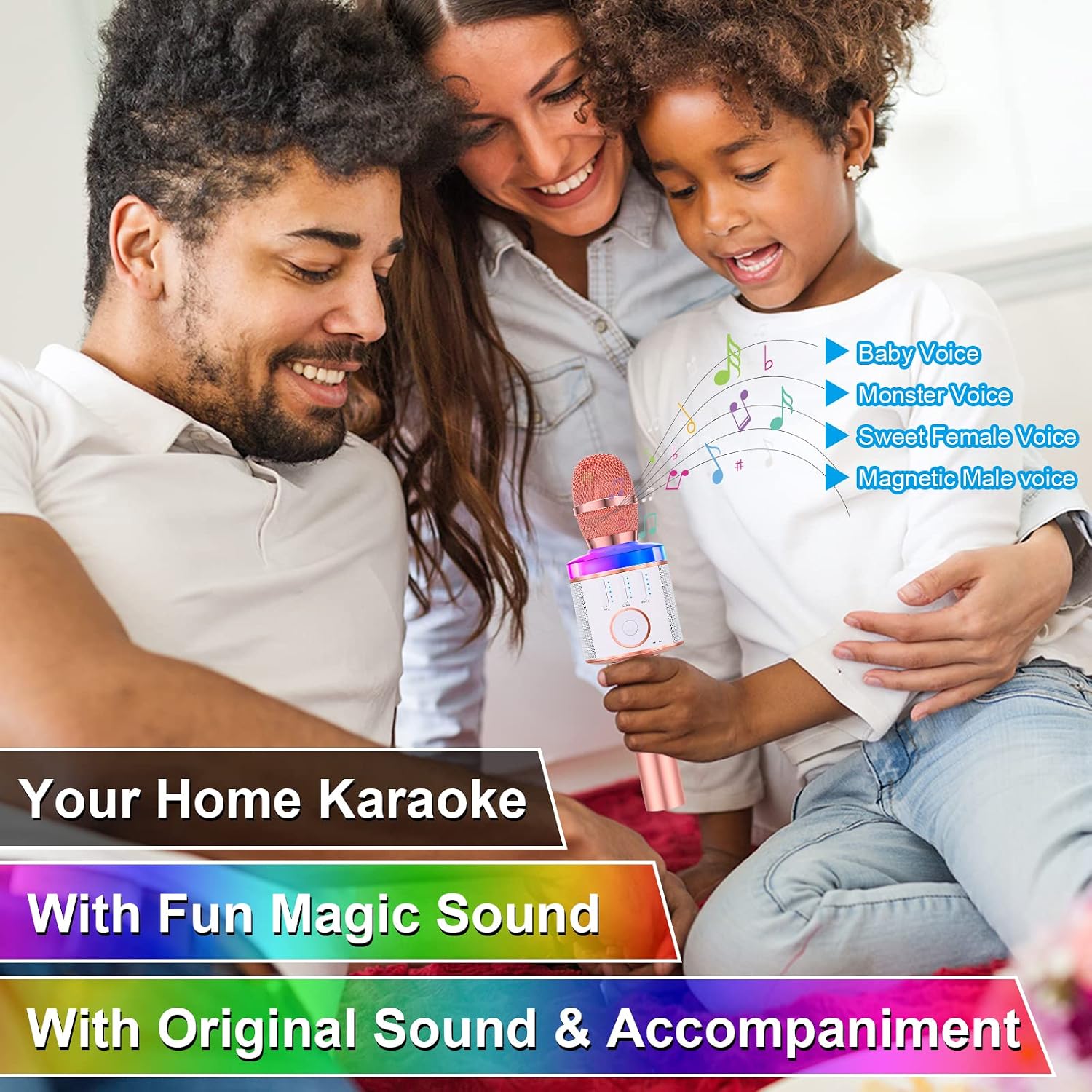 BONAOK Wireless Bluetooth Karaoke Microphone with LED Lights, Handheld Karaoke Machine with Magic Sing Recording for Kids Adults Gift Q31(Rose Gold)