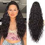 ORSUNCER Ponytail Extension Claw 26 Curly Pony Tail Clip in Claw Hair Extensions Fluffy Natural Looking Synthetic Hairpiece for Women Black Brown