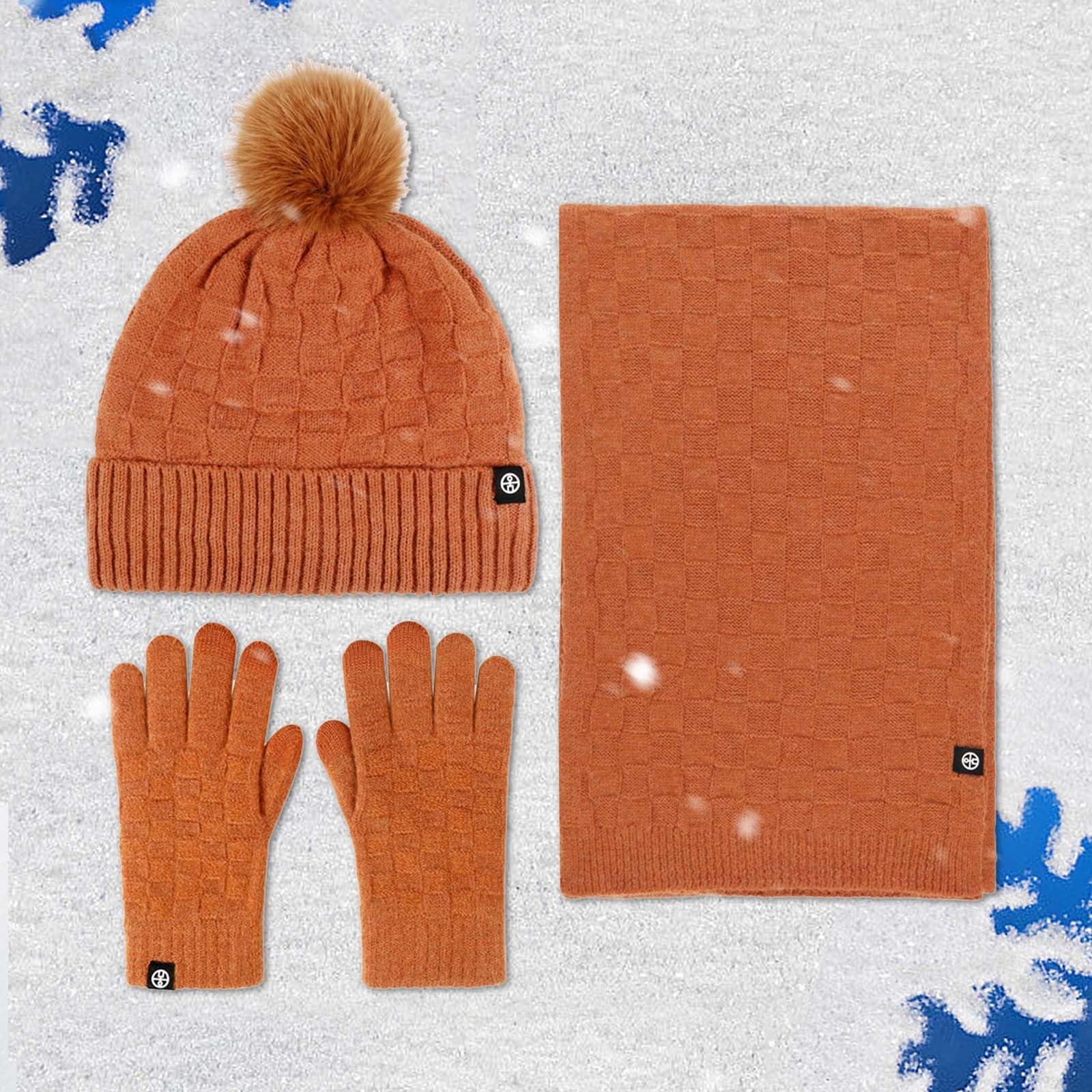 2026 Wintermütze für Paare, warm, Mütze, Schal, Handschuhe, dreiteilig, kariert, Strickflor
