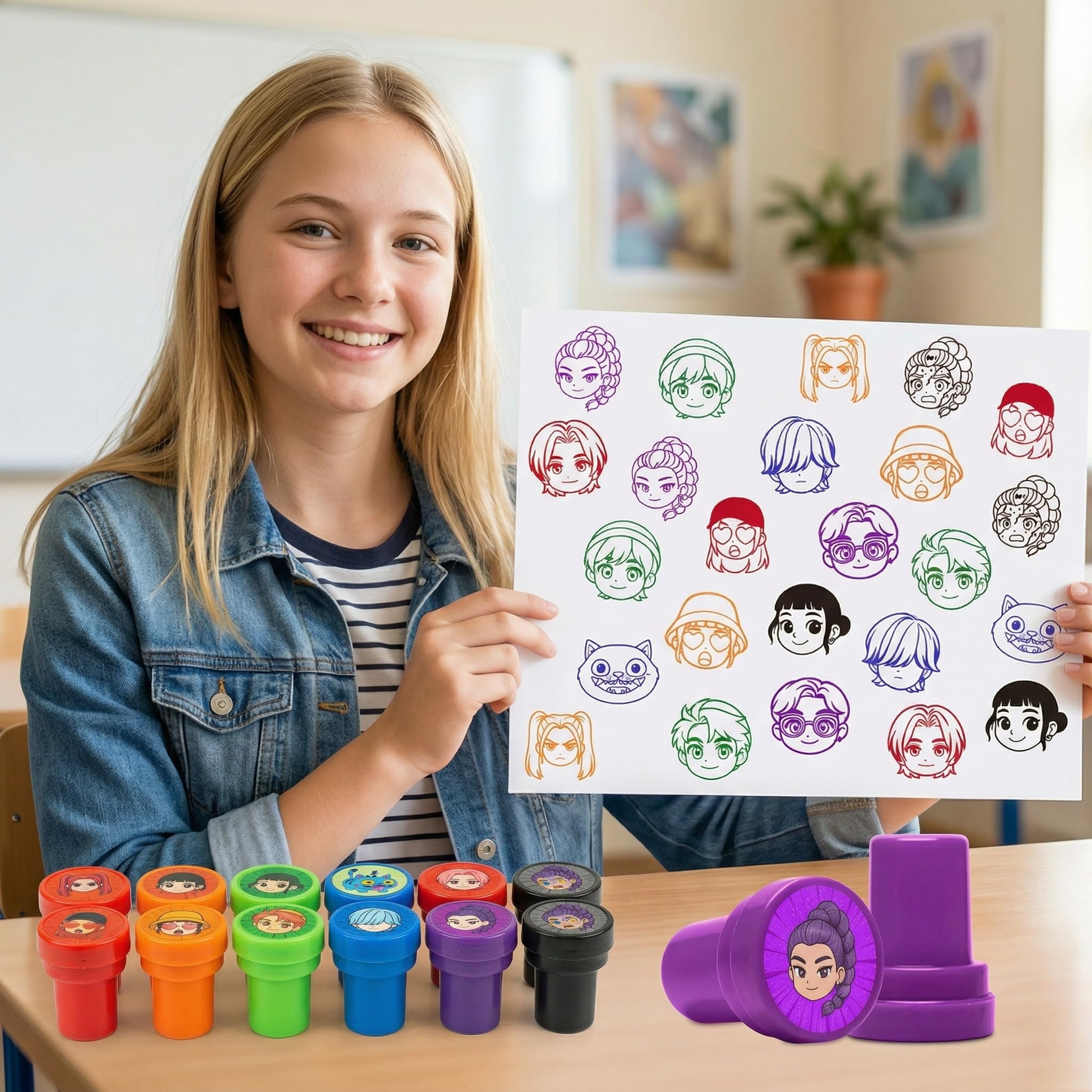 26Pcs Demon Theme Stampers for Hunters Kpop Fans - 2026 Back to School Rewards, K-pop Style Party Favors, Goodie Bag Fillers, Hunter Demon Creative Kids Stationery, Easter Egg Fillers — view 5