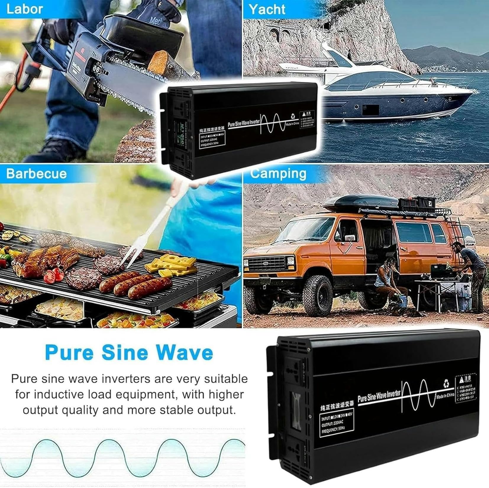 Inversor de Potencia de Onda sinusoidal Pura de 3500 W, 4500 W, 7000 W, 12 V/24 V/48 V/60 V/72 V CC a 110 V, 220 V, autocaravanas y Fuera de la Red con Pantalla LCD