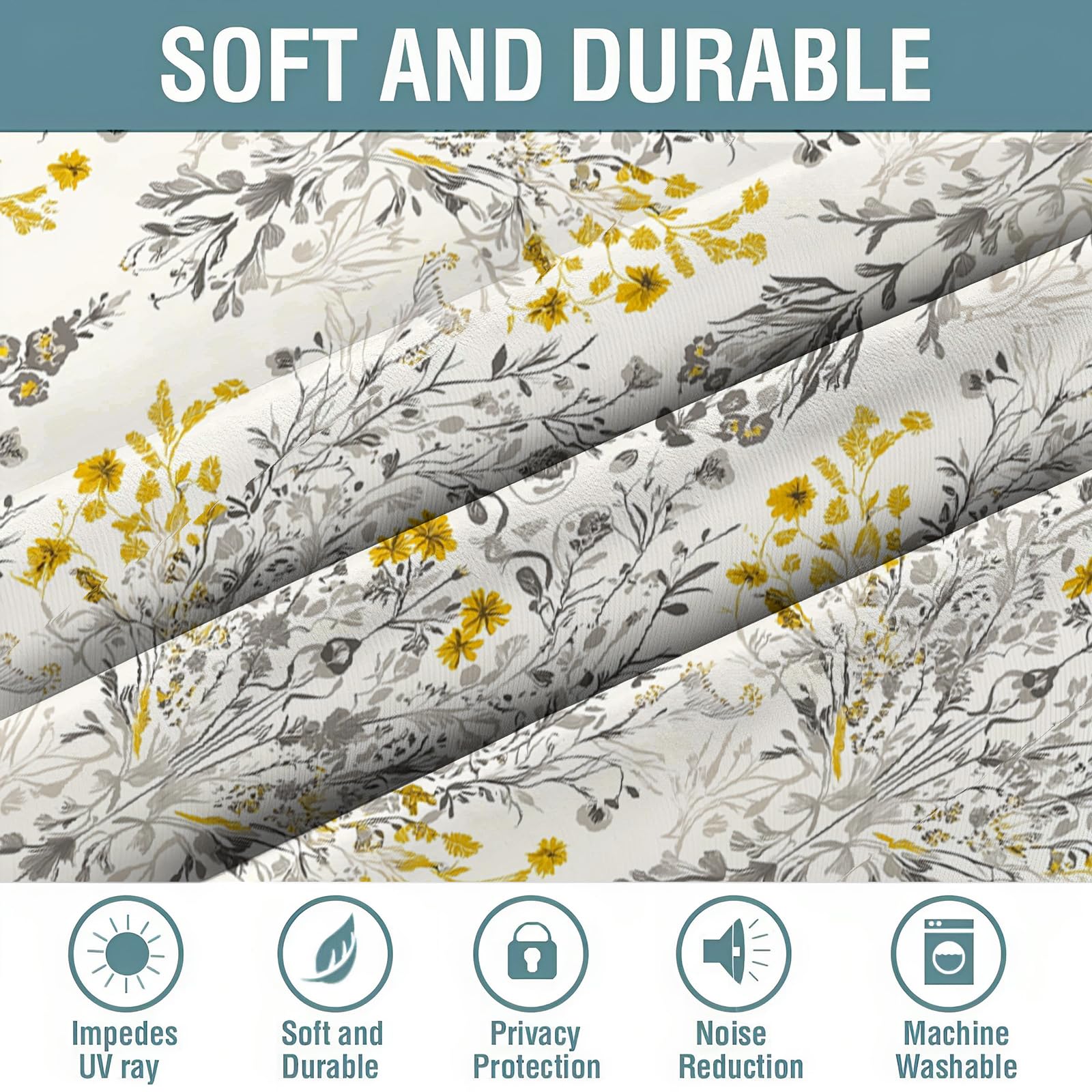 Bianco Giallastro Fiori Simmetrici Tenda Oscurante Con Occhielli Piante Squisite Poliestere Riduzione Rumore Insonorizzata Tendaggi Per Soggiorno Camera Da Letto Cucina 140x175cm(Larghezza x Altezza)