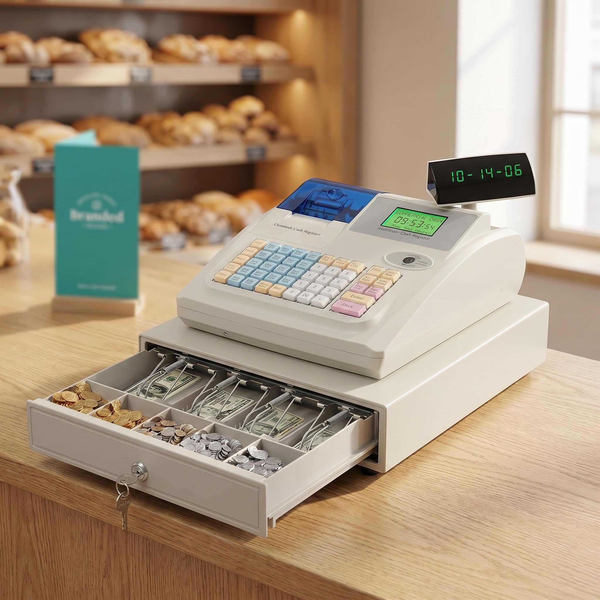 Caja Registradora Electrónica De 48 Teclas para Pequeños Negocios, Sistema Tpv con Pantalla Led, Caja Registradora Multifuncional para Cafeterías, Panaderías, Librerías, Fácil De Usar.