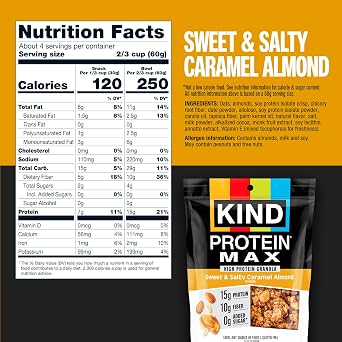 KIND Protein MAX Granola, Sweet & Salty Caramel Almond, Gluten Free, High Protein, Keto Snacks, 15g Protein, 9oz, 1 Count