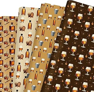 Pineraap 12 Sheets Whiskey Wrapping Paper - Vintage Liquor Bottle & Barrel Design Gift Wrap for Birthday, Father's Day, Crafts & Man Cave Decor, 19.7" x 27.6"