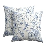 Kawani Blue Floral Throw Pillow Covers 16x16Inch Vintage Chinoiserie Birds Flowers Oriental Art Decorative Pillowcase Thick Cotton Linen Cushion Cases Printed for Home Office Car