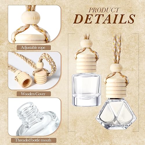 Miniatura 4 de BBTO 200 botellas difusoras colgantes para automóvil, botellas de perfume de vidrio transparente vacías a granel, ambientador, colgante para aceites