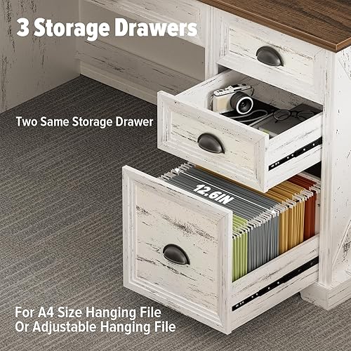 Miniatura 6 de Escritorio de computadora con soporte para monitor, escritorio de madera para oficina en casa con tomas de corriente de luces LED, estación de