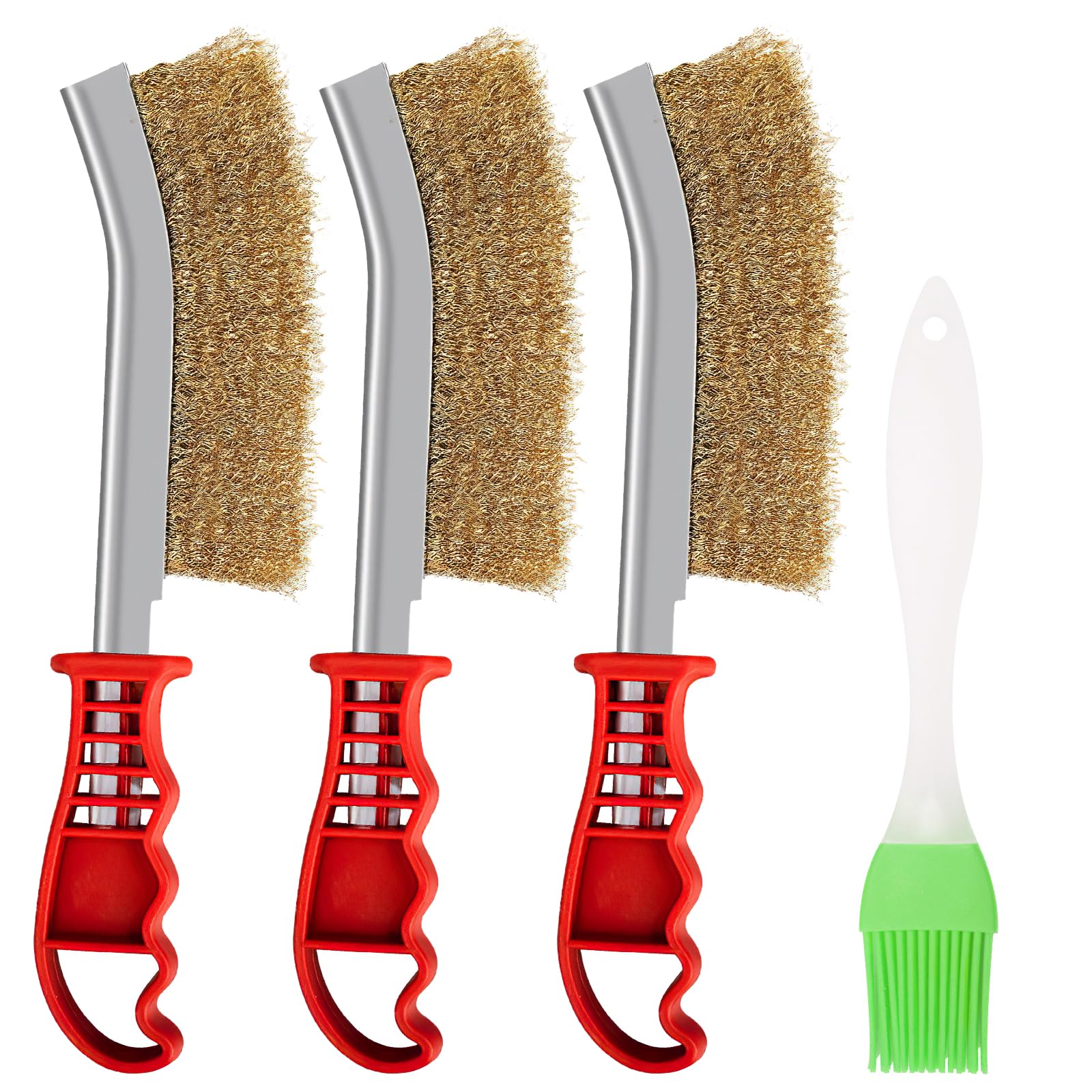 3 Unidades Cepillo de latón para Barbacoa, Cepillo de Alambre, cepillos pequeños de Alambre con cerdas de Acero Inoxidable, latón y Nailon, para la Limpieza de escorias de