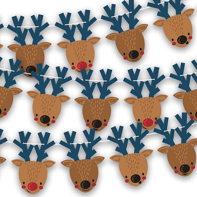 The Heritage Press Christmas Rudolph Reindeer - Novelty Double Sided Hanging Christmas Decoration - 3m ( Includes 10m Ribbon Trim to Fit ) - Eco-Friendly - Made in UK