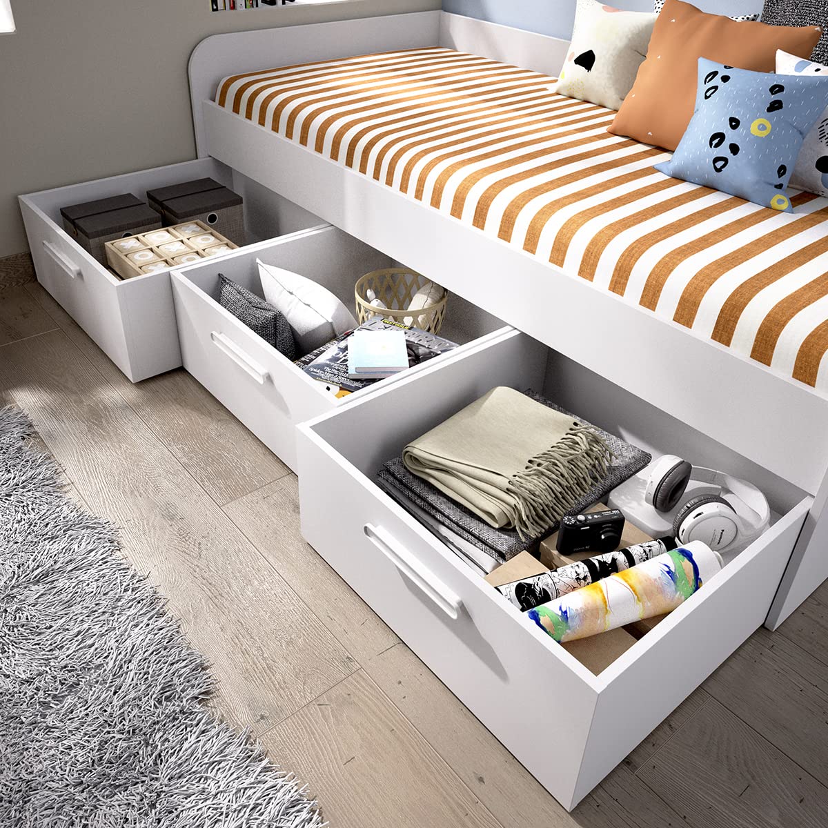 DEKIT GRUPO RIMOBEL MEK - Cama nido con tres cajones de almacenaje - Blanco - 60x195x97 cm