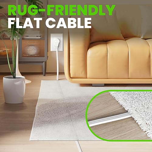 Miniatura 7 de GEARit Cable de extensión de enchufe plano giratorio de 360 (4.57 m, blanco) Extensión múltiple de 3 tomas de corriente, cable de 16 AWG, adaptador