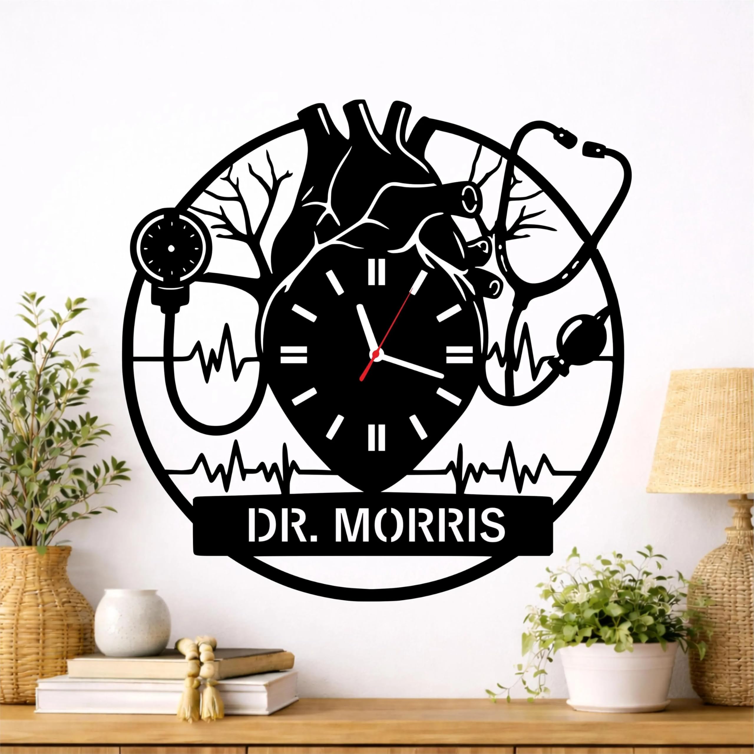 Personalized Cardiologist Doctor Gift Wooden Wall Clock | Custom Doctor Name Sign | Heart Doctor Gift | Medical Office Decor | Cardiology Wood Wall Art 12 Inch-image-39