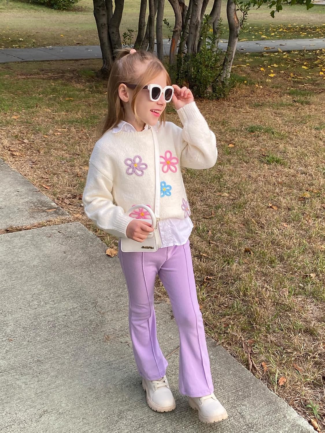 Miipat Toddler Girl Flare Pants 3 Pack Ruffle Ribbed Baby Bell Bottoms Slub Cotton Solid Elastic Waist Trousers