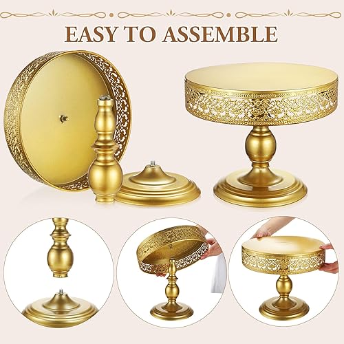 Miniatura 3 de Tioncy 3 soportes dorados redondos y modernos para tartas de 8 pulgadas, 10 pulgadas, 12 pulgadas, soporte de pedestal dorado para cupcakes de