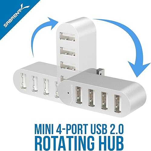 Miniatura 2 de SABRENT Mini USB 2.0 Hub de aluminio de 4 puertos premium 90180 grados giratorio (HB-UMMC)