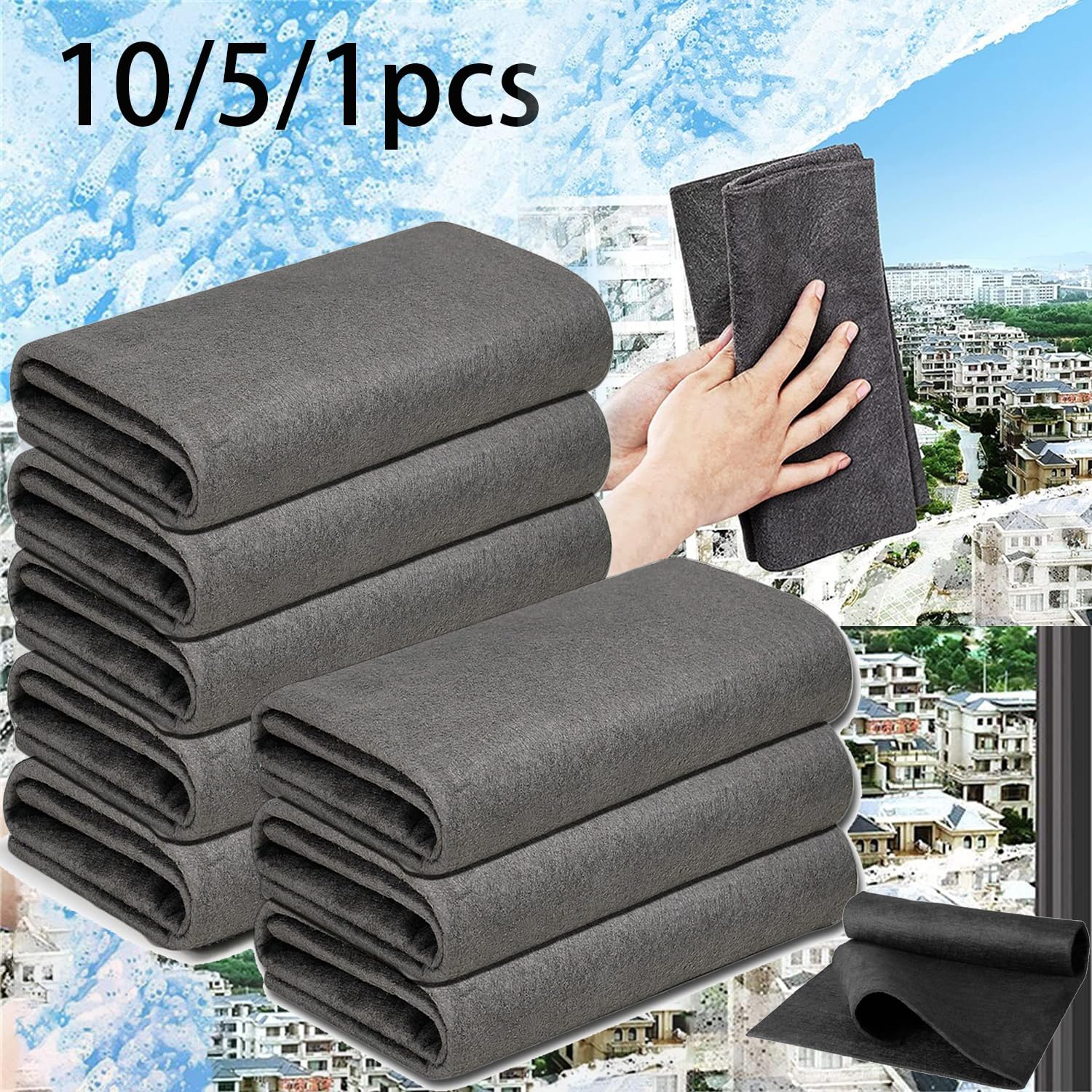 Panno per La Pulizia Panno for Pulizia in Vetro Magico Addensato Panno for Pulizia in Microfibra Riutilizzabile Senza Striature Asciugamani Multiuso for vetri di Windows(Black 40x50cm,10pcs)
