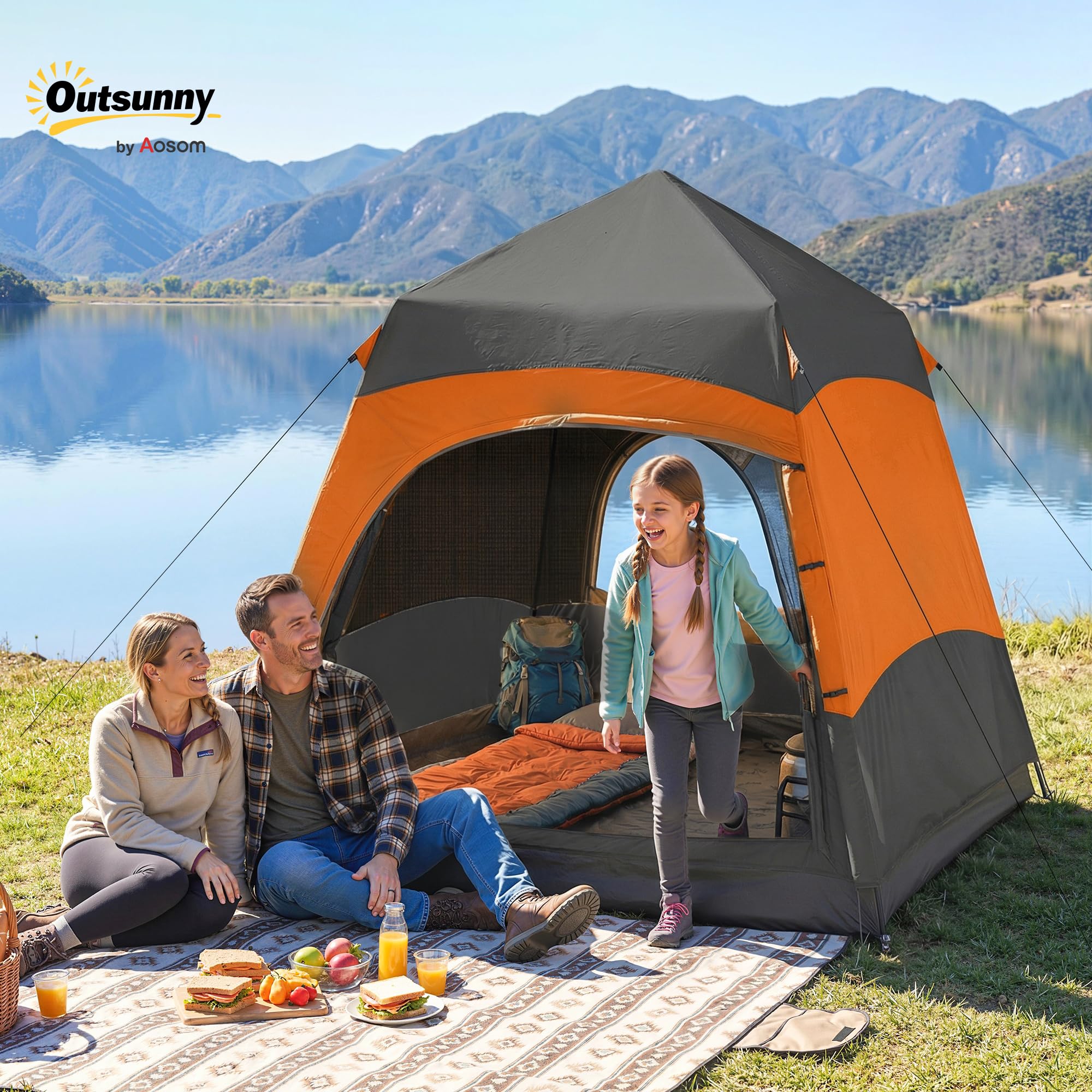 Tienda de campaña instantánea de Doble Capa Outsunny con Cubierta Impermeable, Tienda Domo Hexagonal para 4 Personas, Refugio de Camping portátil con Suelo Cosido y Bolsa de Transporte, Ideal para
