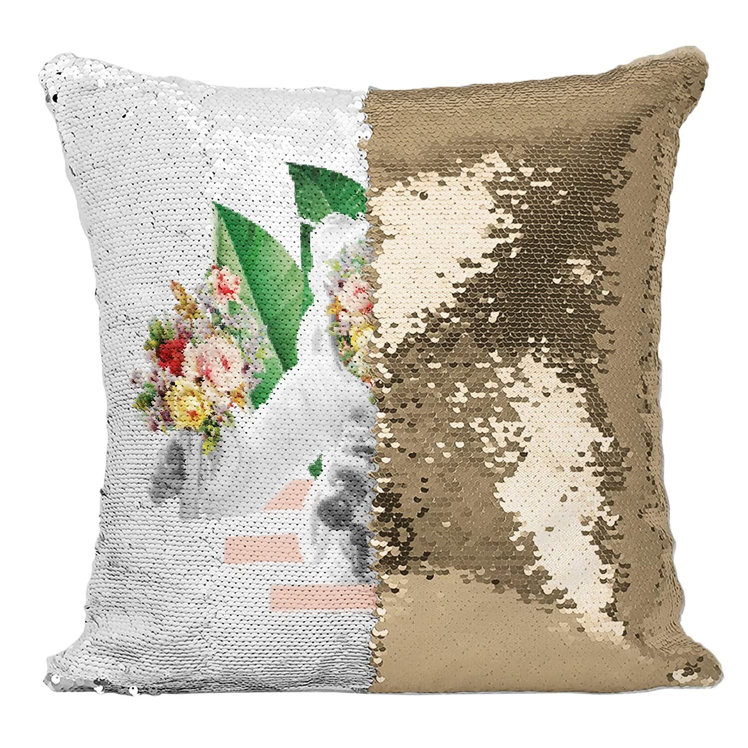 Coussin paillettes doré astronaute en fleur au design artistique exclusif