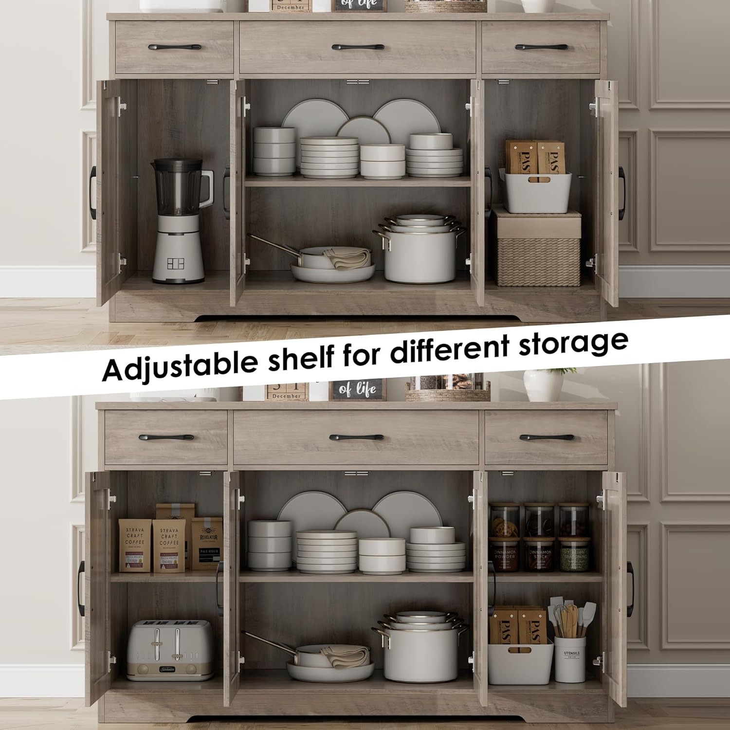 Adjustable shelf feature in the HOSTACK Buffet Sideboard Cabinet