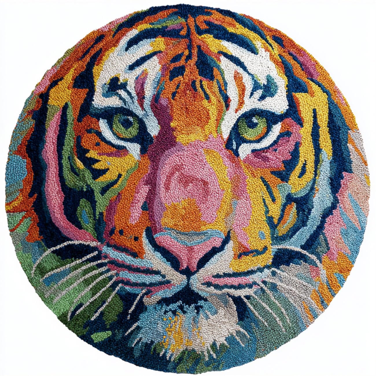 Kitquiver Animal Latch Hook Kit Graffiti Tiger DIY Latch Hook Rug Kit for Adults，Carpet Making Needlework for Beginners，Home Decor 50x50cm