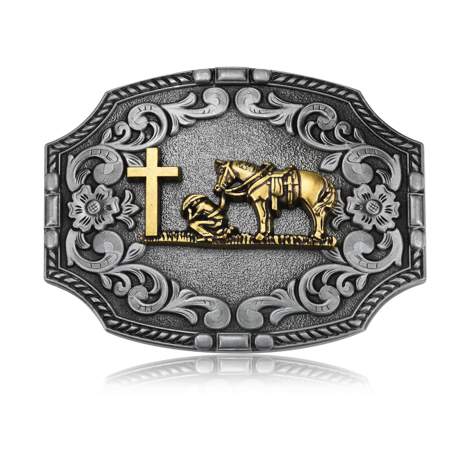 BBOTEN Celtic Cross Horse Belt Buckle, Western Cowboy Belt Buckle for Men, Belt Buckles Mens (Bronze)