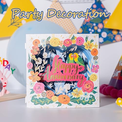 Miniatura 5 de HOMANGA Tarjeta de felicitación de feliz aniversario, tarjeta de aniversario de tortolitos 3D, caja de flores mostrable, tarjeta de aniversario