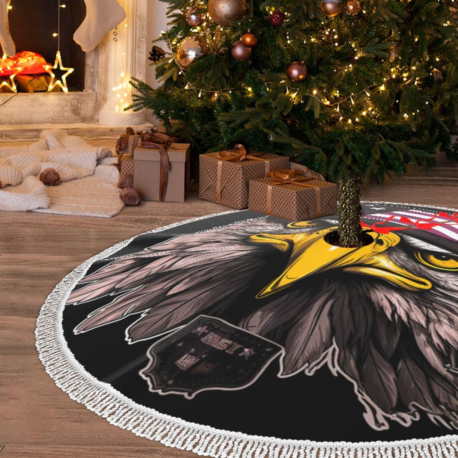 Jupe de sapin de Noël tapis de cadeaux 122cm aigle américain pour célébration
