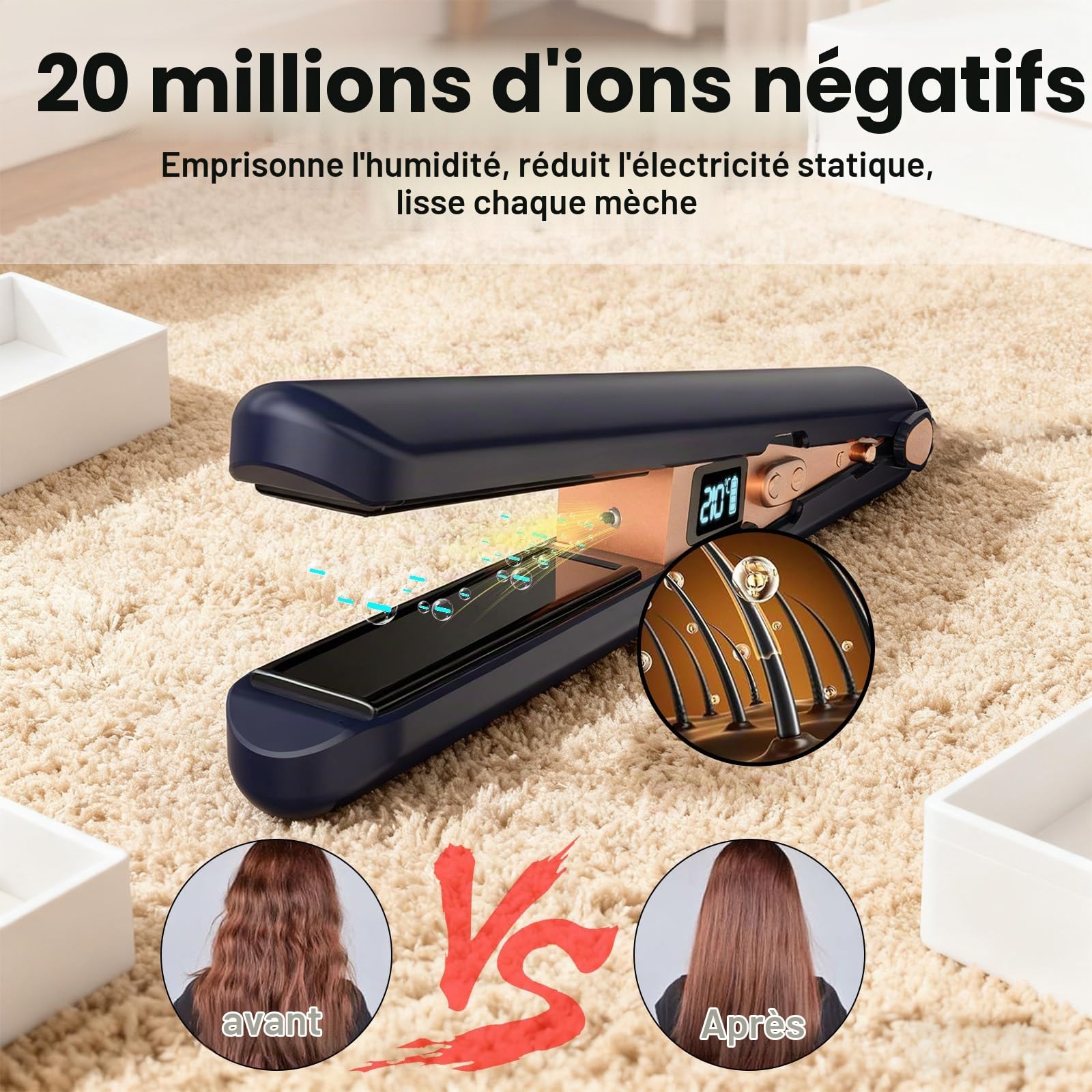 Lisseur Sans Fil et Boucleur Cheveux 2 en 1, 9600 mAh