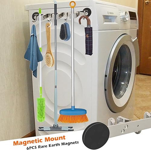 Vista 10 de MUTUACTOR Soportes magnéticos para escobas, 2 piezas de clips magnéticos resistentes a la rotura para montaje en pared, sin perforación, ganchos