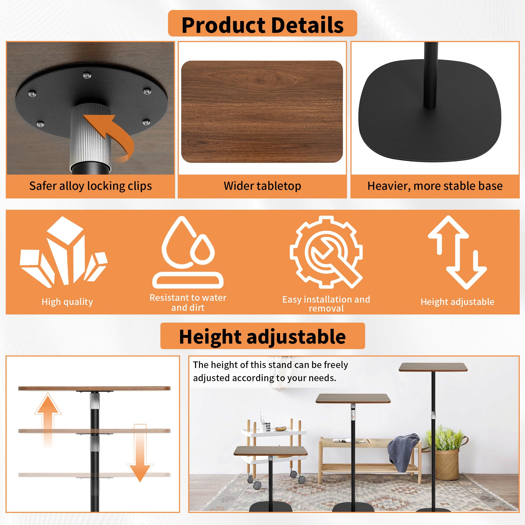 AKOZLIN Soporte de altura ajustable para laptop (18-48 pulgadas), color negro | Escritorio portátil con bandeja de madera, para oficina en casa