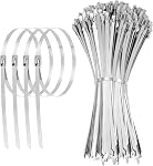 Kit d'outils de fermeture à glissière métallique (noir) en acier inoxydable 150PCS Attaches auto-Locantes, fixation réglable & Outil de coupe pour l'escrime extérieur, automobile, tuyaux d'échappement